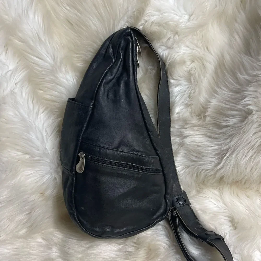 Ameri bag USAvintage Healthy Back sling back  Black Leather silver tone hardware